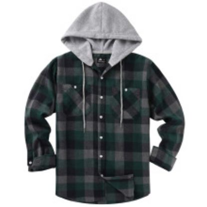 Picture of Spring and Autumn Checkered Casual Hooded Long sleeved Shirt
