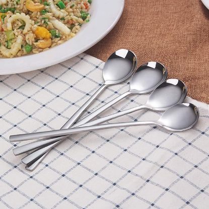 Picture of Spoons, 8 Pieces Stainless Steel Korean Spoons,8.5 Inch Soup Spoons, Korean Spoon with Long Handles, Rice Spoon, Asian Soup Spoon for Home, Kitchen, or Restaurant