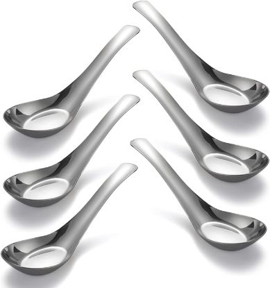 Picture of Soup Spoons Stainless Steel Dinner Spoons Set of 6 Chinese Soup Spoon Mirror Polished Asian Soup Spoons for Bouillon Dessert Cereal Thai Miso Ramen
