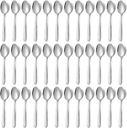 Picture of Pleafind 36-Pcs Dinner Spoons Set (7.4 inch), Spoons Silverware, Stainless Steel Spoon, Silver Spoons, Mirror Polished Tablespoon, Silverware Spoons for Home, Kitchen, Restaurant, Dishwasher Safe